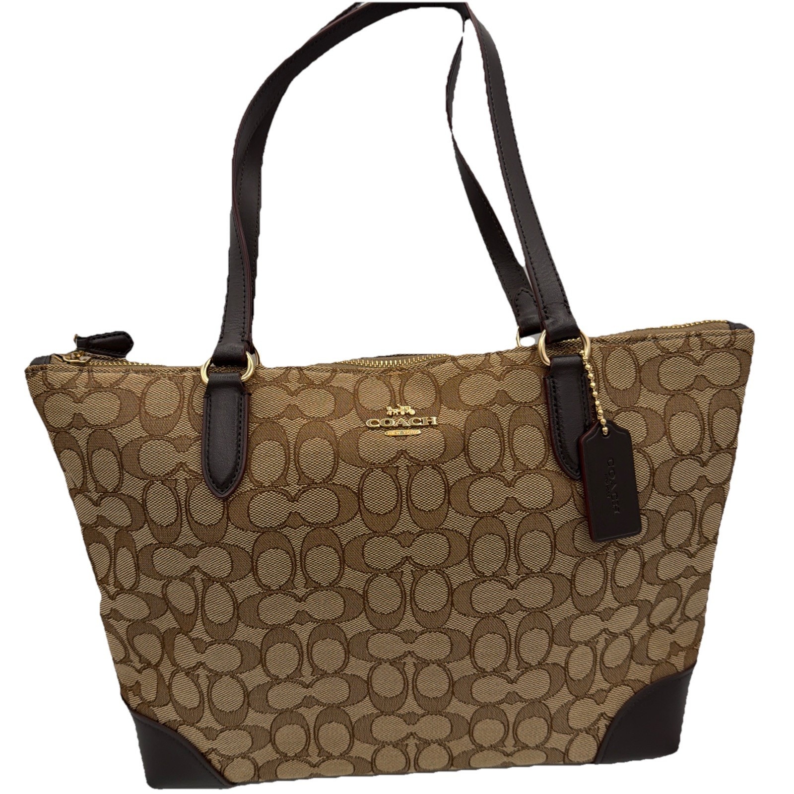 New Coach Signature Tote Bag F29958 Canvas Leather Brown Women's Handbag Outline